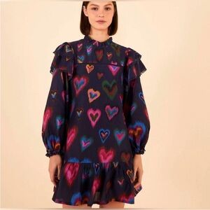 Anthropologie x Farm Rio Dyed Hearts Mini Dress Sz L-XL